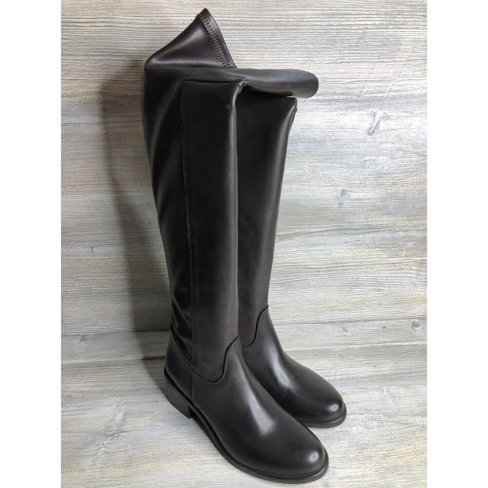 EMANUELE CRASTO Brown Made In Italy Leather Knee High Boots Size 6.5 NEW